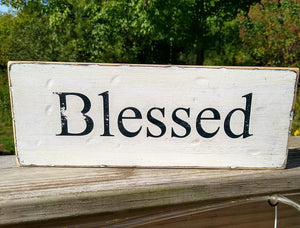 Vintage farmhouse style wooden sign "Blessed"