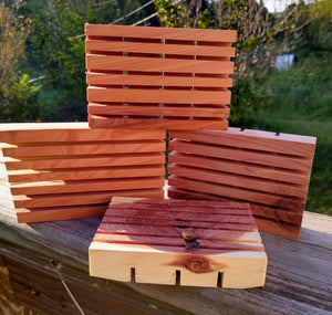 30 Self draining Cedar soap dish, 100% natural repurposed no stains varnishes or chemicals