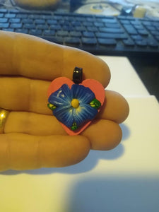 Polymer Clay Heart w/Flower Pendant