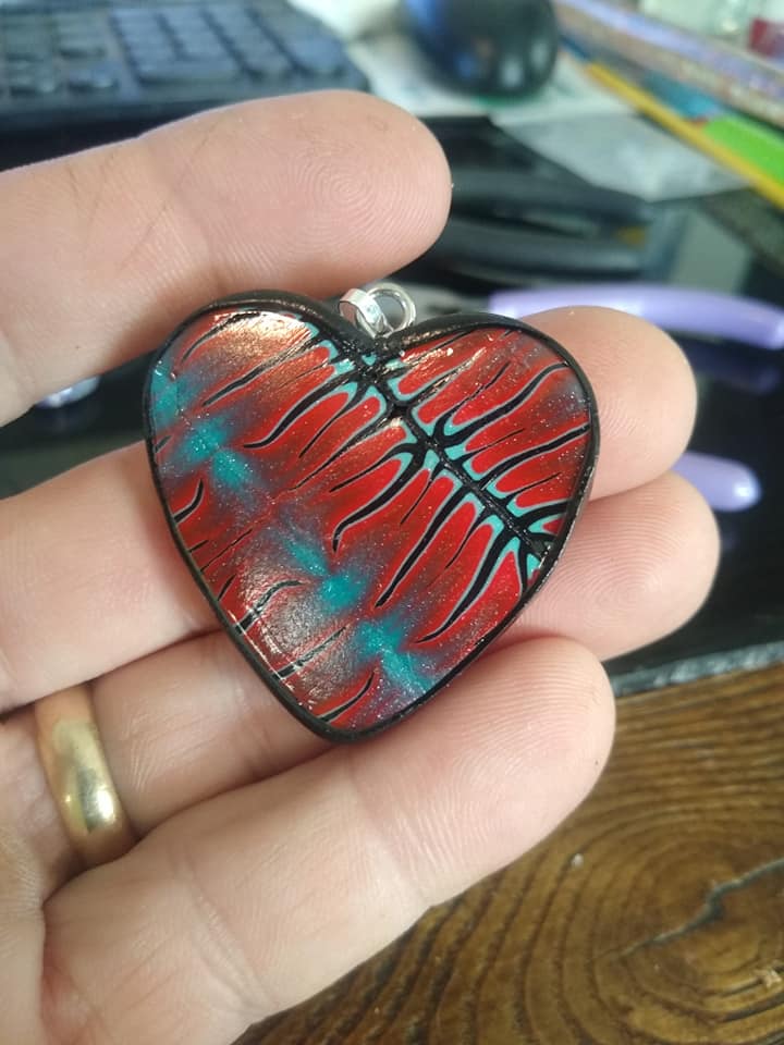 Polymer Clay Heart Pendant w/matching earrings