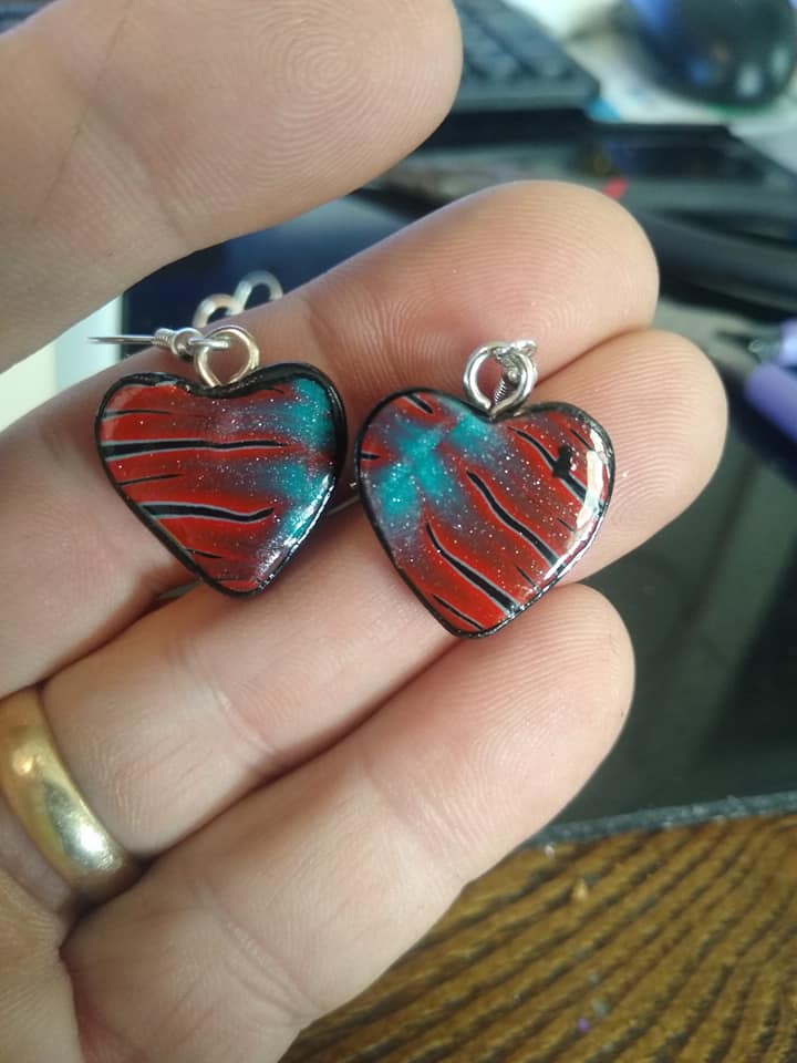 Polymer Clay Heart Pendant w/matching earrings
